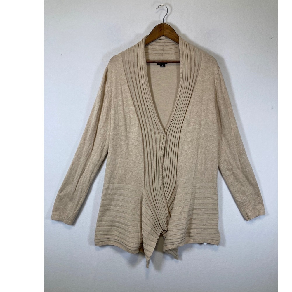 Minimalist New Directions Womens Large Beige Ribbed Shawl Collar Draped Cardigan